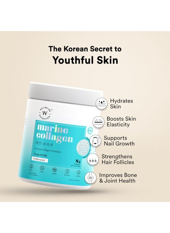 WELLBEING NUTRITION Pure Korean Marine Collagen Supplements for Women & Men,200 grams|Hydrolyzed Collagen Powder & Amino Acids|Supports Healthy Skin,Hair,Nails,Bone & Joint|Unflavored Pack of 2 - Image 2