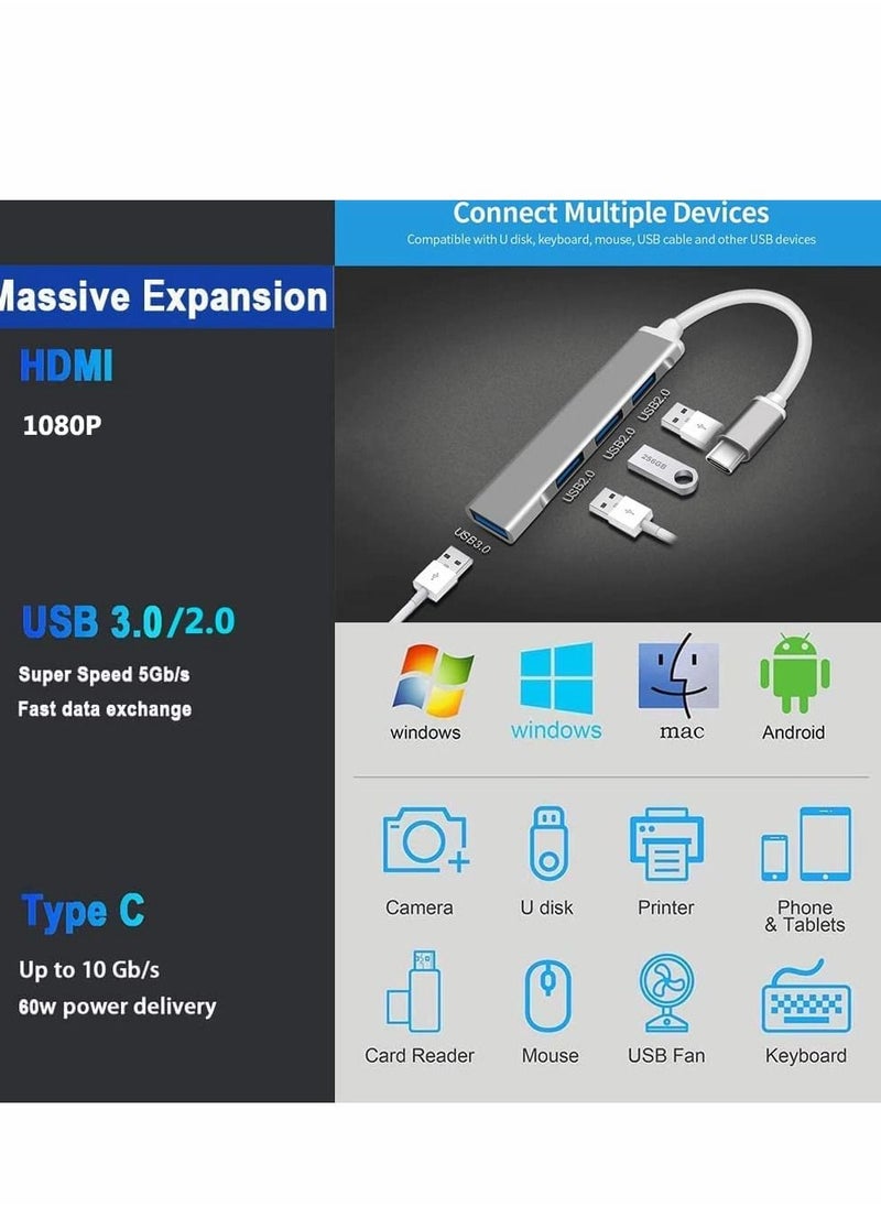 Generic - USB C Hub, 4-Port USB C adapter with 3.0 and 2.0 port USB Extender Splitter for Mac Pro/mini, for Surface Pro, Desktop Computer PC, Notebook PC, Mobile HDD, etc. Extension, Type-C Docking Station - Image 1