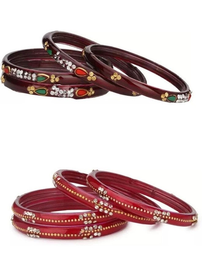 1st Time Modern Bangles/Kada Set- Perfect For Party, Wedding, Celebrations And Functions, Combo Of 2 Set, Each Set In Set 4 Bangles, Mahroon And Red- B127 - Image 1