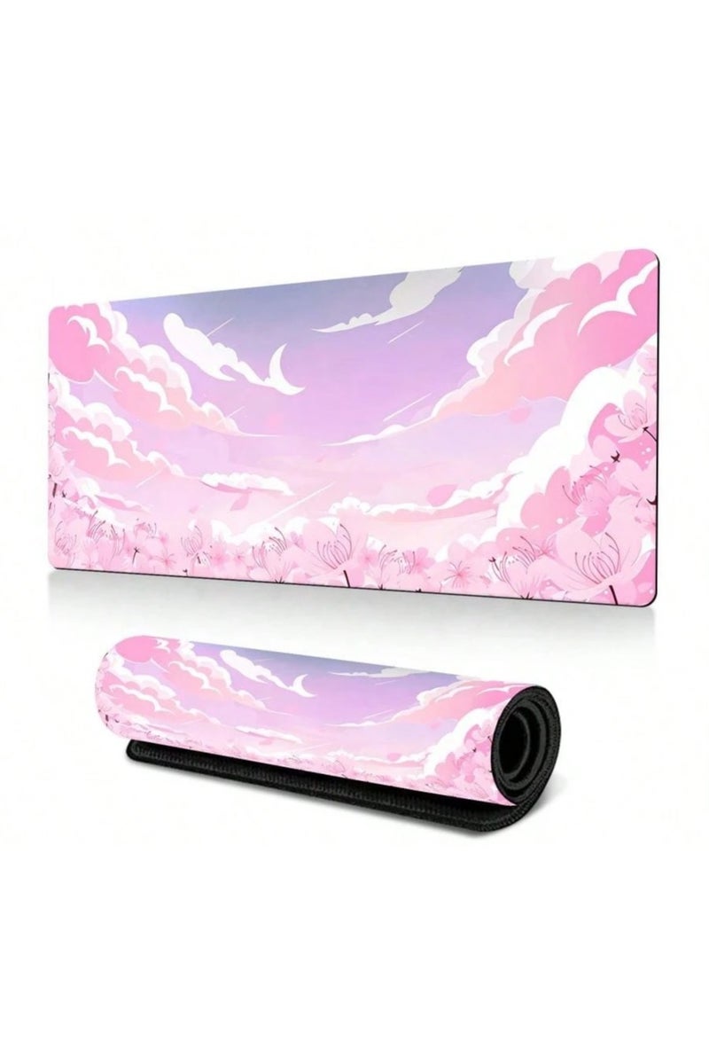 Pink Cloudy Landscape Mouse Pad with Non-Slip Rubber Base, 800x300mm - Image 1