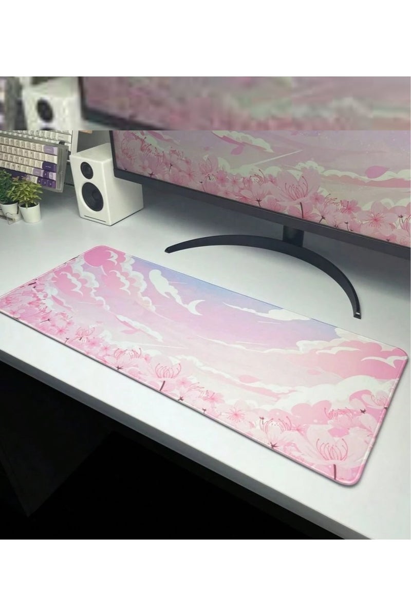 Pink Cloudy Landscape Mouse Pad with Non-Slip Rubber Base, 800x300mm - Image 2