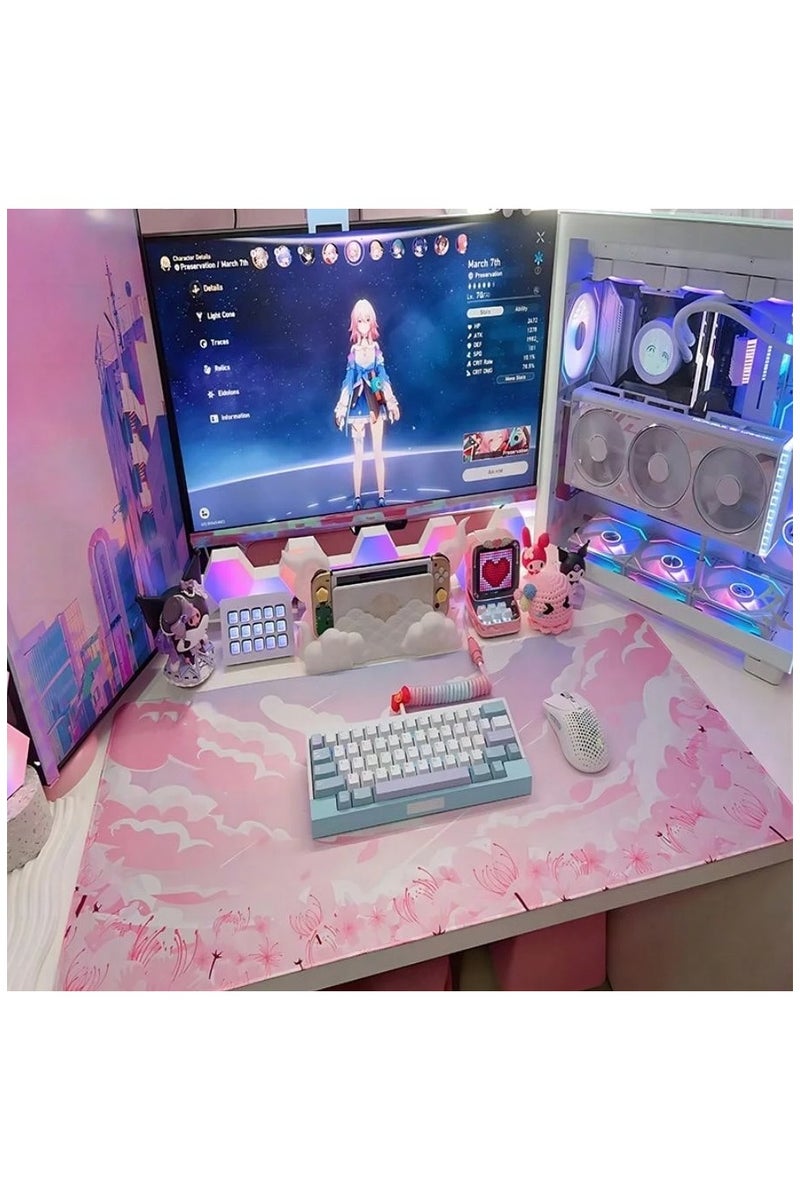 Pink Cloudy Landscape Mouse Pad with Non-Slip Rubber Base, 800x300mm - Image 3