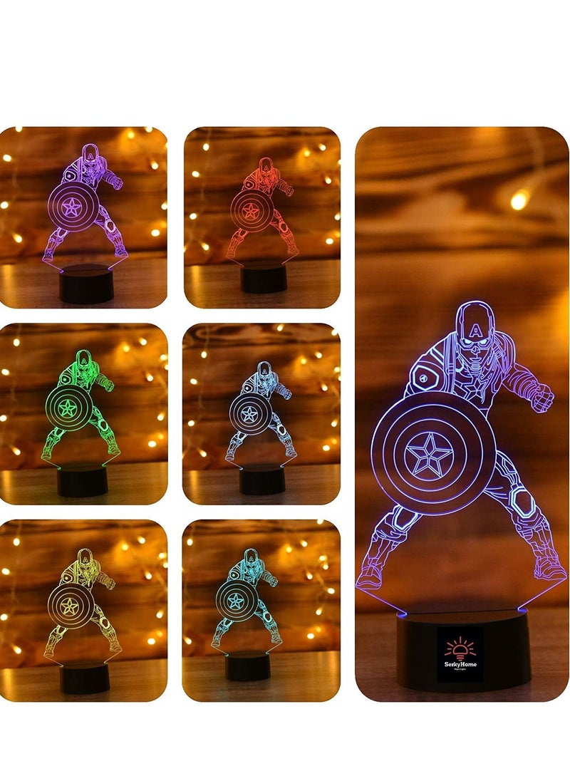 الثقة كي - مصابيح ليلية 3 في 1-3D للأطفال 7 ألوان - مصباح وهمي LED ثلاثي الأبعاد مع جهاز تحكم عن بعد - مصباح طاولة لغرفة النوم - سبايدرمان - كابتن أمريكا - أيرون مان - - Image 1