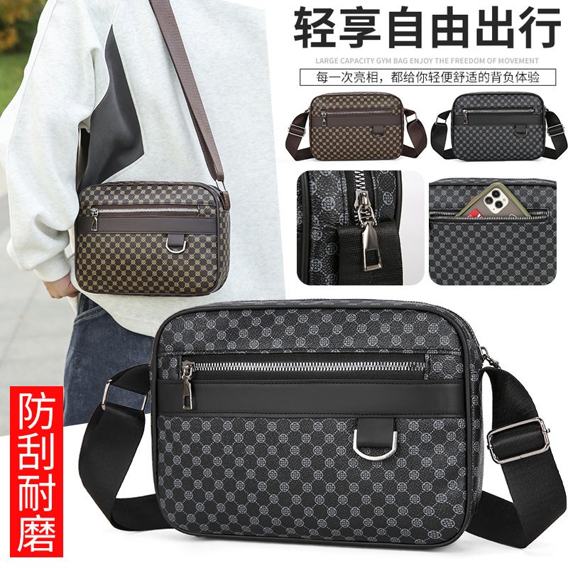 New Fashion Men'S Plaid Shoulder Bag Trendy Brand Simple Small Square Bag Trendy Street Casual Men'S Bag Crossbody Bag - Image 2