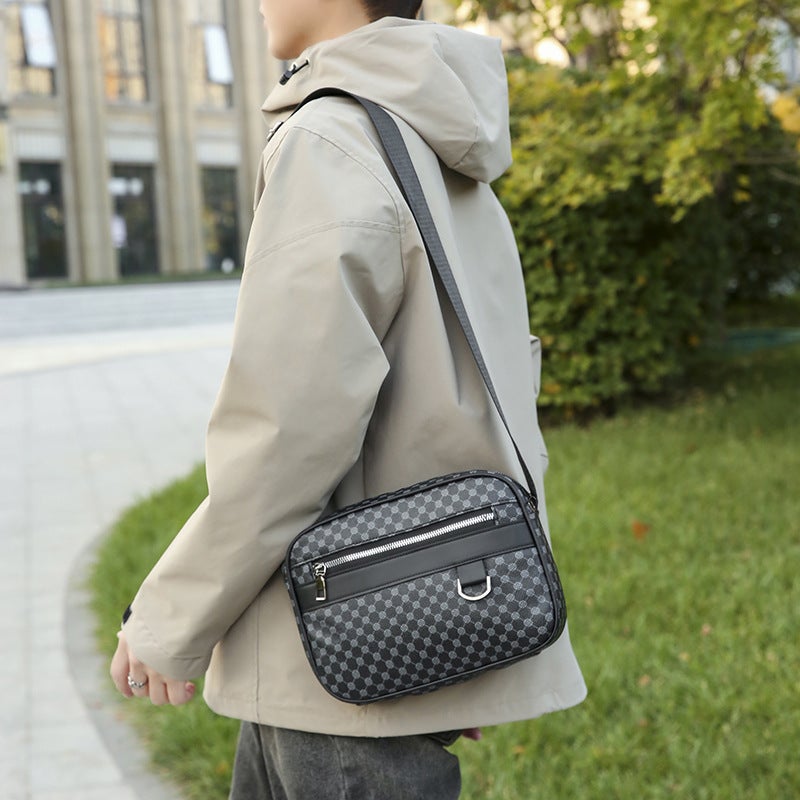 New Fashion Men'S Plaid Shoulder Bag Trendy Brand Simple Small Square Bag Trendy Street Casual Men'S Bag Crossbody Bag - Image 3