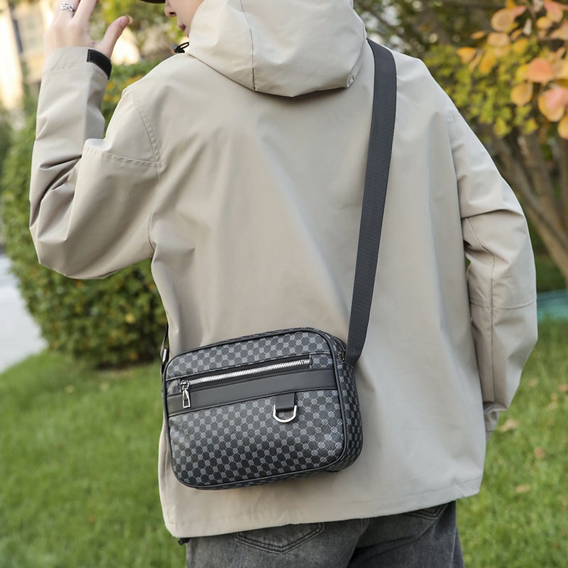 New Fashion Men'S Plaid Shoulder Bag Trendy Brand Simple Small Square Bag Trendy Street Casual Men'S Bag Crossbody Bag - Image 4
