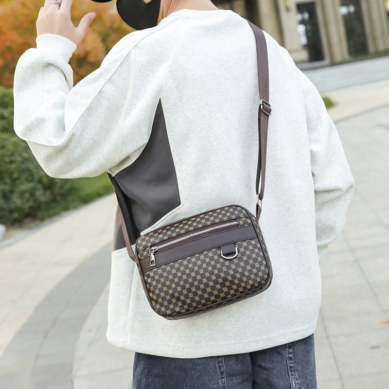 New Fashion Men'S Plaid Shoulder Bag Trendy Brand Simple Small Square Bag Trendy Street Casual Men'S Bag Crossbody Bag - Image 5