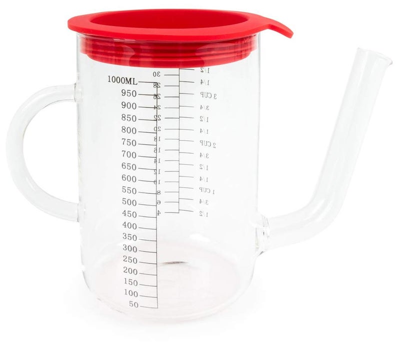 Fox Run Fox Run Gravy and Fat Separator with Measurements and Strainer Glass 1 Liter Red and Clear 