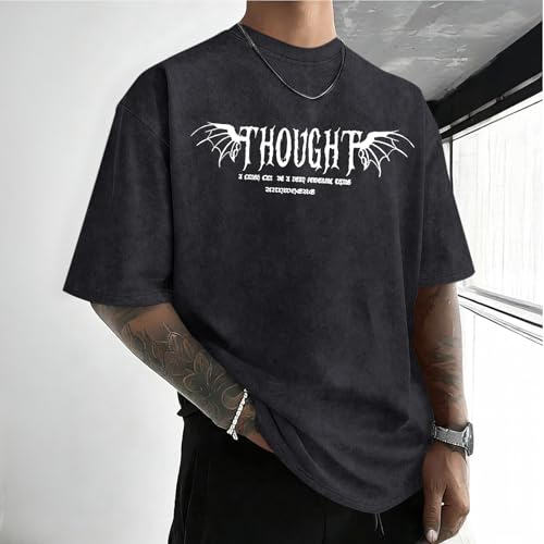 Lubpow Mens Acid Wash Tshirt Oversized Vintage Graphic T-Shirts Cool Grunge Rose Floral Shirt Trendy Y2K Streetwear Tee Tops(Black,2XL) - Image 4