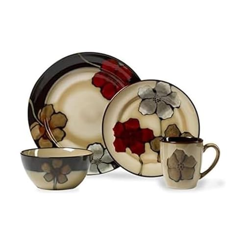 Pfaltzgraff Painted Poppies 16-Piece Dinnerware Set, Service for 4, Colorful Floral Stoneware Plates, Bowls, and Mugs, Microwave and Dishwasher Safe - Image 1