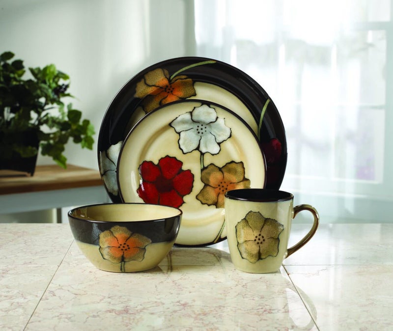 Pfaltzgraff Painted Poppies 16-Piece Dinnerware Set, Service for 4, Colorful Floral Stoneware Plates, Bowls, and Mugs, Microwave and Dishwasher Safe - Image 3