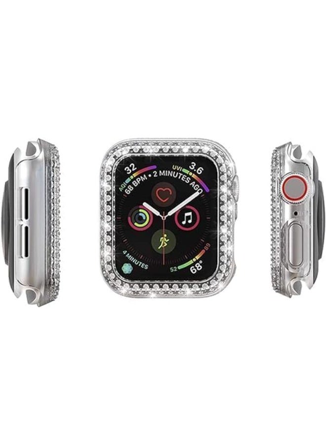 Protector Case Compatible with Apple Watch Series 7 45mm Cover, Double Row Bling Crystal Diamonds Protective Cover PC Plated Bumper Frame Accessories (Clear, 45mm) - Image 2