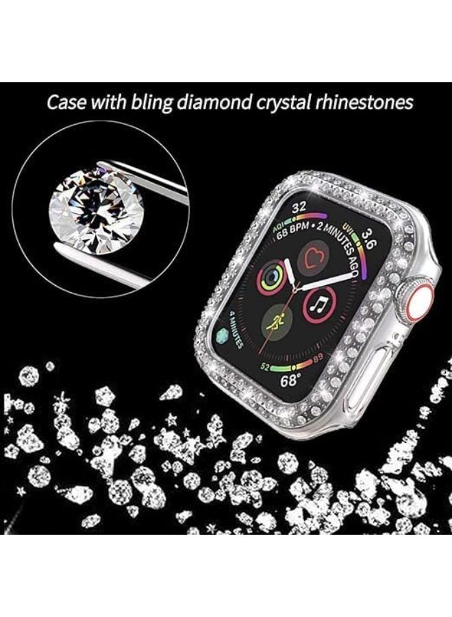 Protector Case Compatible with Apple Watch Series 7 45mm Cover, Double Row Bling Crystal Diamonds Protective Cover PC Plated Bumper Frame Accessories (Clear, 45mm) - Image 5