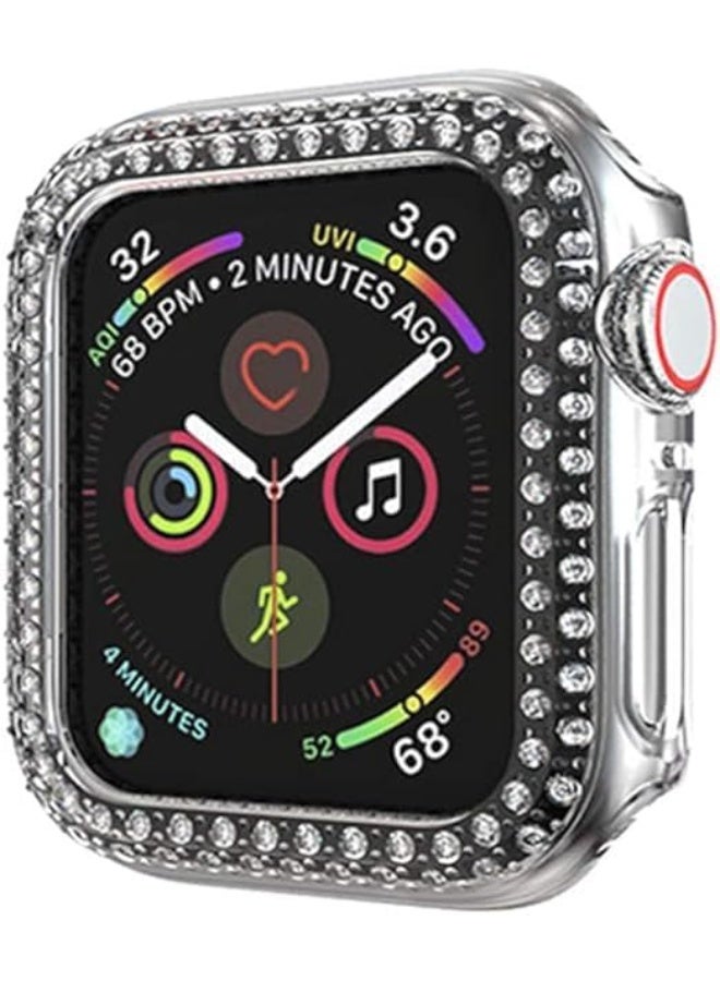Protector Case Compatible with Apple Watch Series 7 45mm Cover, Double Row Bling Crystal Diamonds Protective Cover PC Plated Bumper Frame Accessories (Clear, 45mm) - Image 3