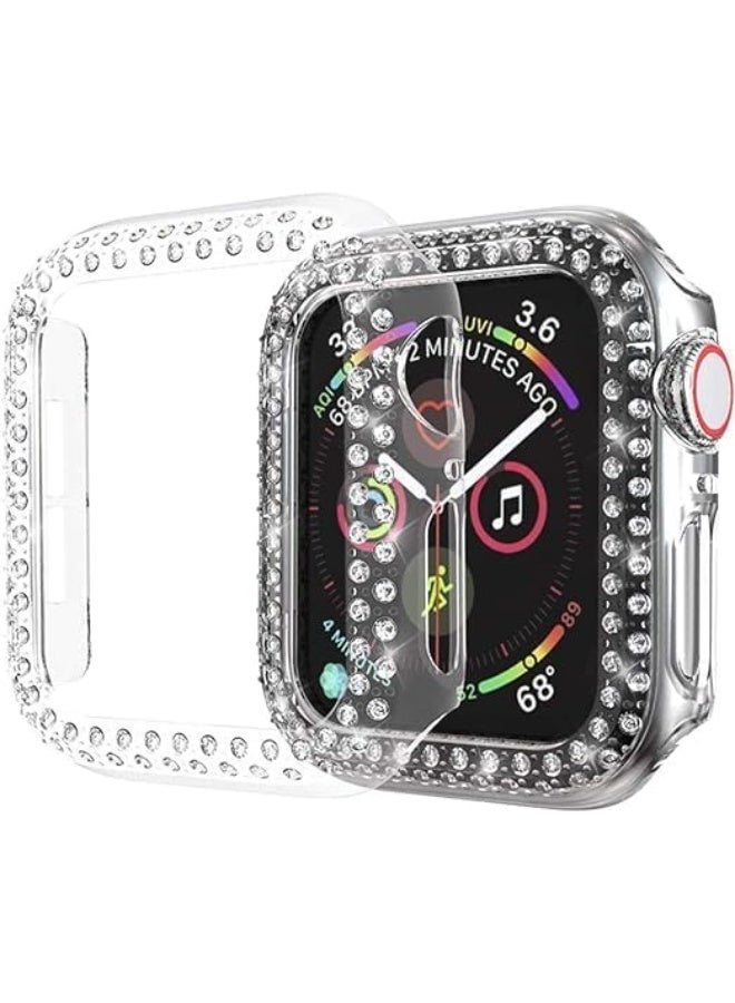 Protector Case Compatible with Apple Watch Series 7 45mm Cover, Double Row Bling Crystal Diamonds Protective Cover PC Plated Bumper Frame Accessories (Clear, 45mm) - Image 4