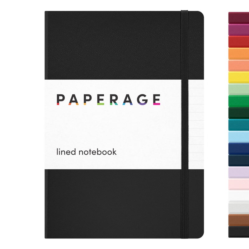PAPERAGE Lined Journal Notebook, (Black), 160 Pages, Medium 5.6 in x 8 in - 100 GSM Thick Paper â€“ Hardcover Journaling Notebook for Work, School & Note Taking - Image 1