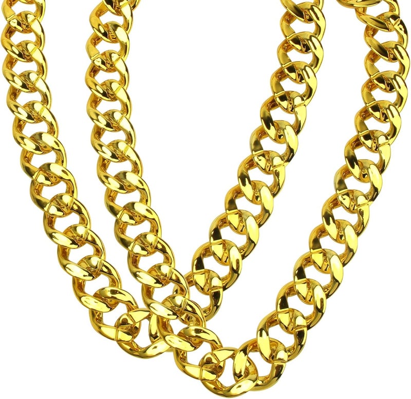 Catcan Hip Hop Chunky Gold Chain 2 Pack 32 Inch Plastic Gold Necklace 80s 90s Punk Turnover Necklace Men Costume Accessory for Party Costume Class Bar gold