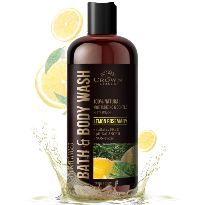 The Crown Choice Natural Body Wash for Women, Men & Kids - Organic Lemon Rosemary - 12oz pH 5.5-Best pH Balance-Liquid Soap for All Skin Types-Moisturizing Sulfate & Chemical Free Shower / Bath Liquid Gel (1 PK) - Image 1