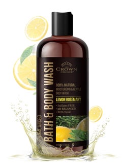 The Crown Choice Natural Body Wash for Women, Men & Kids - Organic Lemon Rosemary - 12oz pH 5.5-Best pH Balance-Liquid Soap for All Skin Types-Moisturizing Sulfate & Chemical Free Shower / Bath Liquid Gel (1 PK)  - Image 1