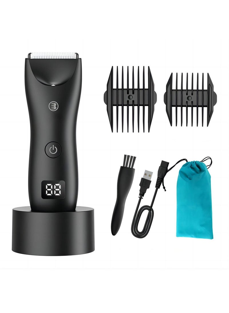 Excefore Electric Hair Clippers for Men, Waterproof Pubic Hair Trimmer with LED Display, Cordless Groin Body Hair Trimmer Kit, Professional Body Groomer and Beard Shaver with USB Recharge Dock(Black) - Image 1