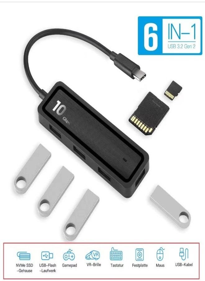 إكس أل تي 6 in 1 USB C Hub Multiports Type C 10Gpbs Support USB 3.2 Storage Devices SD TF Card Reader Slot, 4 USB 3.2 Ports Compatible  - Image 5
