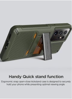 VRS Design Quick Stand Pro Case Cover for Samsung Galaxy S21 ULTRA with Kickstand - Green  - Image 2