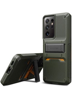 VRS Design Quick Stand Pro Case Cover for Samsung Galaxy S21 ULTRA with Kickstand - Green  - Image 1