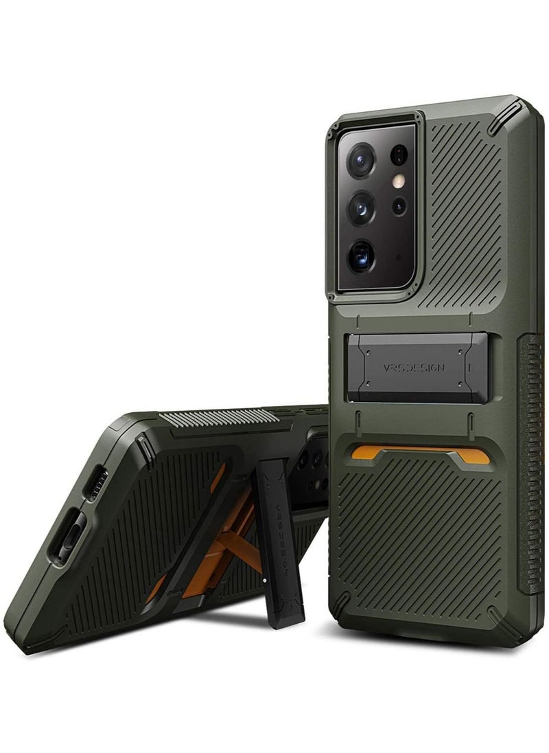 VRS Design Quick Stand Pro Case Cover for Samsung Galaxy S21 ULTRA with Kickstand - Green  - Image 1