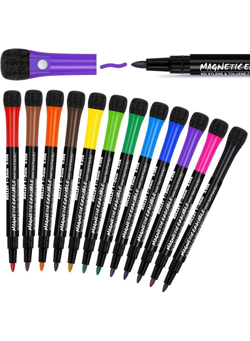 فوميمو اقلام تحديد مغناطيسية رفيعة قابلة للمسح الجاف للسبورة البيضاء مع غطاء ممحاة ، ذات رائحة خفيفة، للاطفال والمعلمين والمكاتب والمدرسة (12 لون)، متعدد الألوان - Image 3
