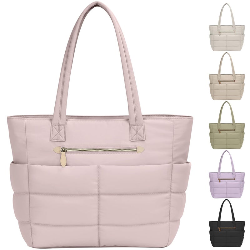 ELONGRIVER Large Tote Bag for Women Lightweight, Quilted Womens Work Shoulder Bag Cute Handbags for Women Pink - Image 1