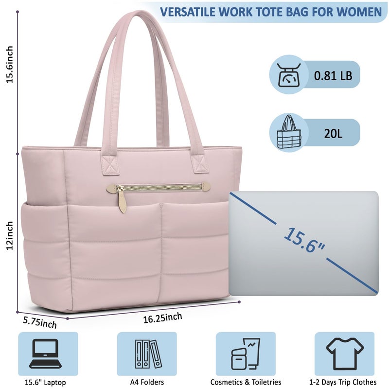 ELONGRIVER Large Tote Bag for Women Lightweight, Quilted Womens Work Shoulder Bag Cute Handbags for Women Pink - Image 3