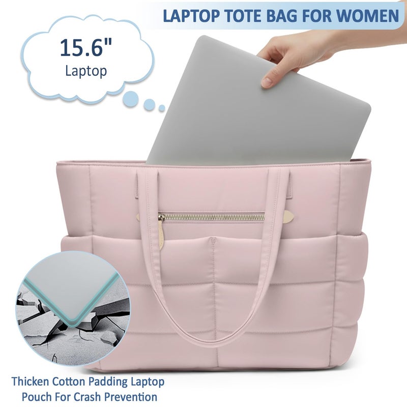 ELONGRIVER Large Tote Bag for Women Lightweight, Quilted Womens Work Shoulder Bag Cute Handbags for Women Pink - Image 4