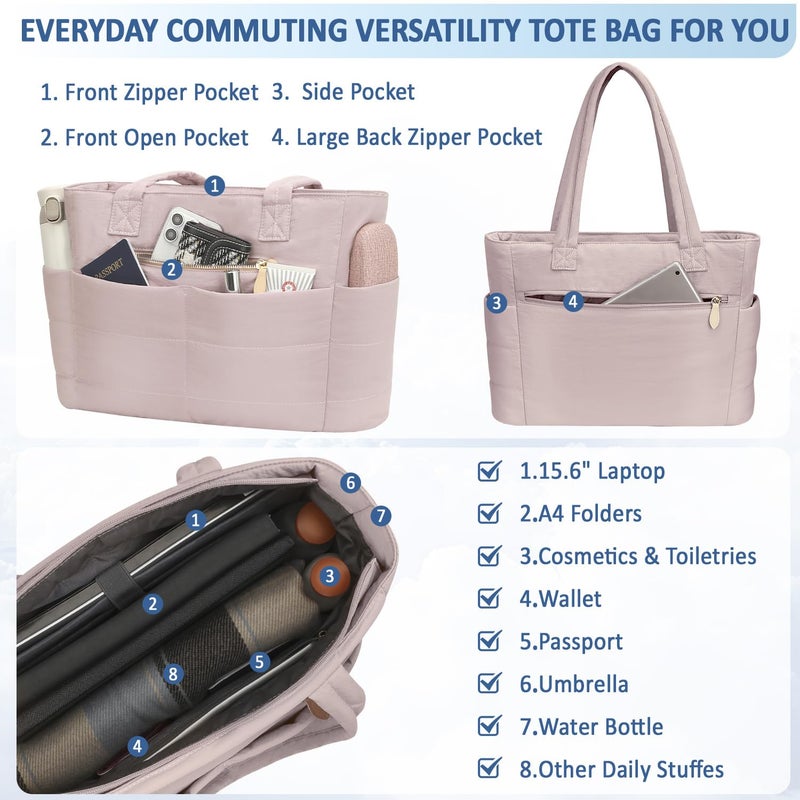 ELONGRIVER Large Tote Bag for Women Lightweight, Quilted Womens Work Shoulder Bag Cute Handbags for Women Pink - Image 5
