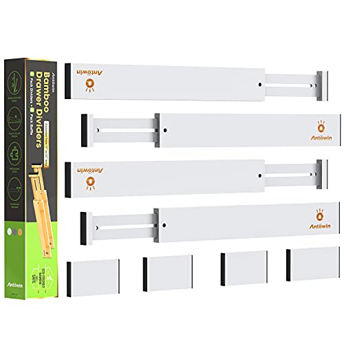 ANTOWIN Bamboo Drawer Dividers Organizers, Expandable Drawer Separators Splitter,17-22 inches Long Adjustable Spring-loaded Organizer for Large Utensil, Clothes, Tools Drawers (White) - Image 1