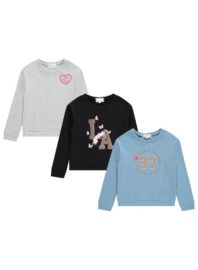 BTween Girls 3-Pack CVC Fleece Pullover Tops, Soft, Cozy, and Stylish Sweatshirts - Lake, Size 7 - Image 1