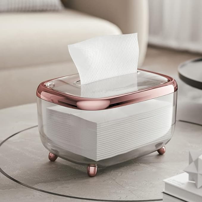 Brikipth Brikipth Modern Plastic Tissue Box Tissue Box Holder Simple Storage Box Fixed Lid Paper Organizer for Bathroom Kitchen Home Plastic Paper Towel Storage Box Tissue Storage Container ROSE GOLD - Image 2