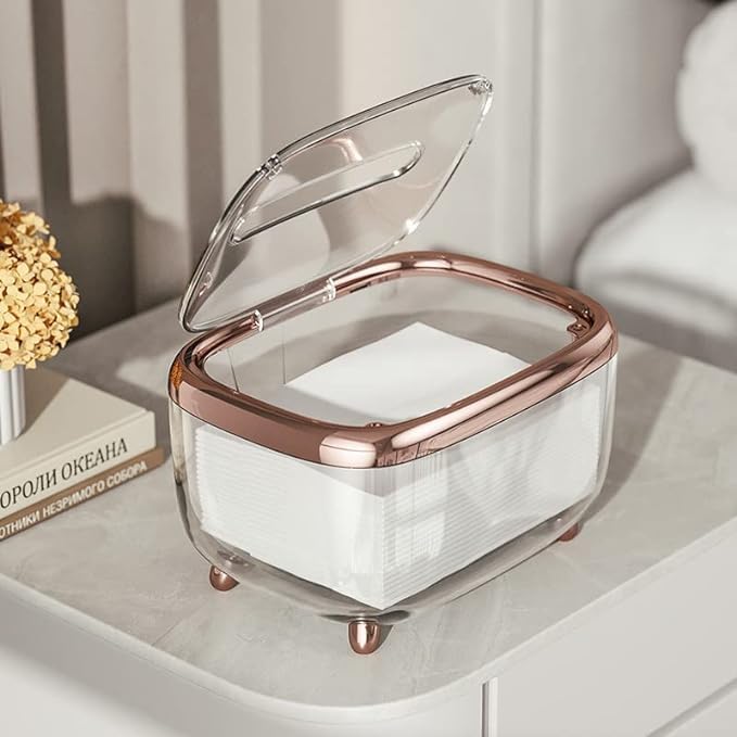 Brikipth Brikipth Modern Plastic Tissue Box Tissue Box Holder Simple Storage Box Fixed Lid Paper Organizer for Bathroom Kitchen Home Plastic Paper Towel Storage Box Tissue Storage Container ROSE GOLD - Image 3