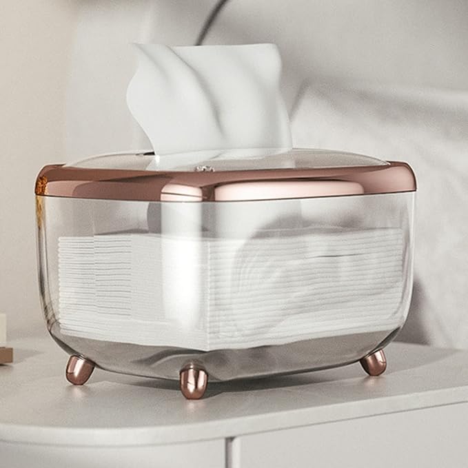 Brikipth Brikipth Modern Plastic Tissue Box Tissue Box Holder Simple Storage Box Fixed Lid Paper Organizer for Bathroom Kitchen Home Plastic Paper Towel Storage Box Tissue Storage Container ROSE GOLD - Image 5
