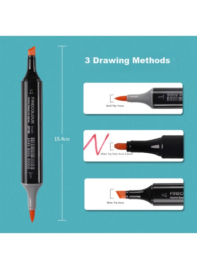 Finecolour 3Rd Generation Alcohol-Based Dual Tip Marker Set With Soft Tips For Students Custom Watercolor Pens Hand-Painted Design Skin Tone 24 Colors Transparent Pen Box Art Sketching - Image 2