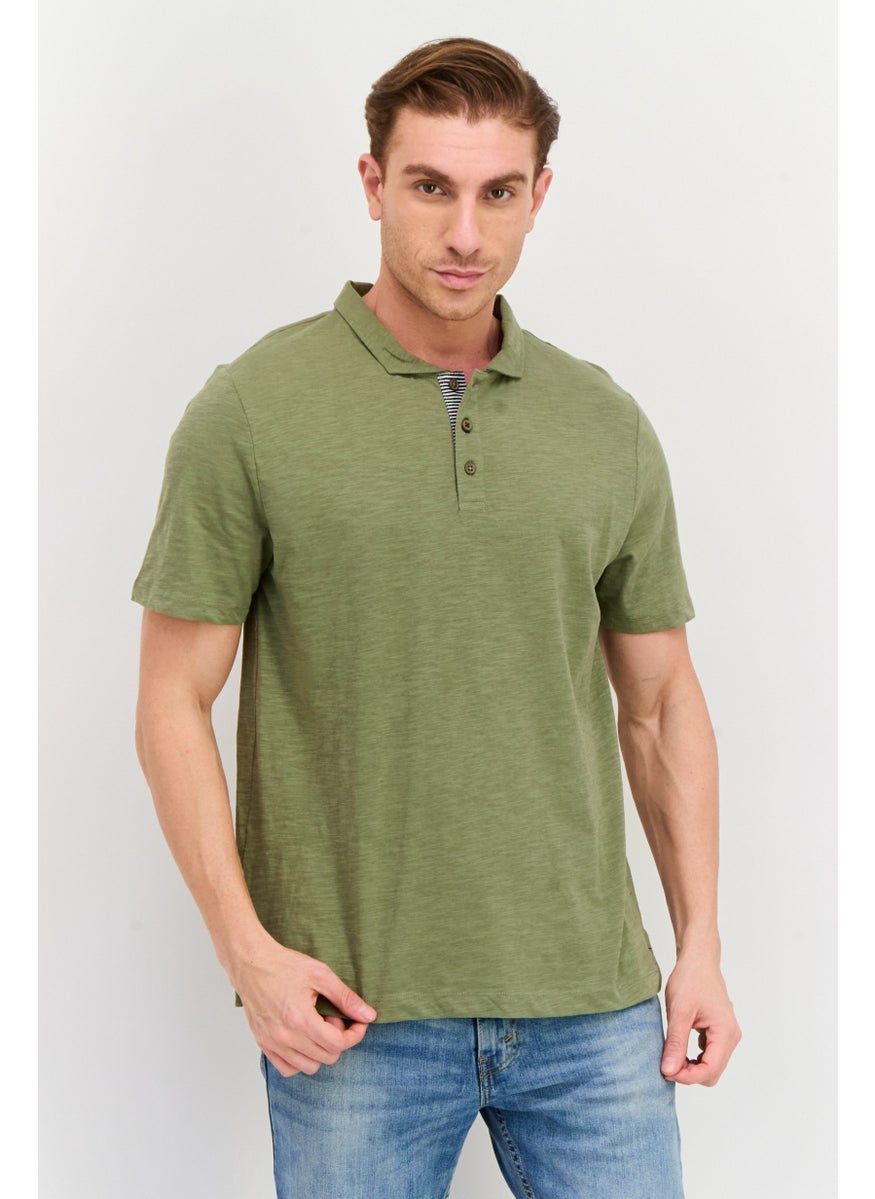 Project Essentials - Men Regular Fit Solid Short Sleeve Polo Shirt, Green - Image 1