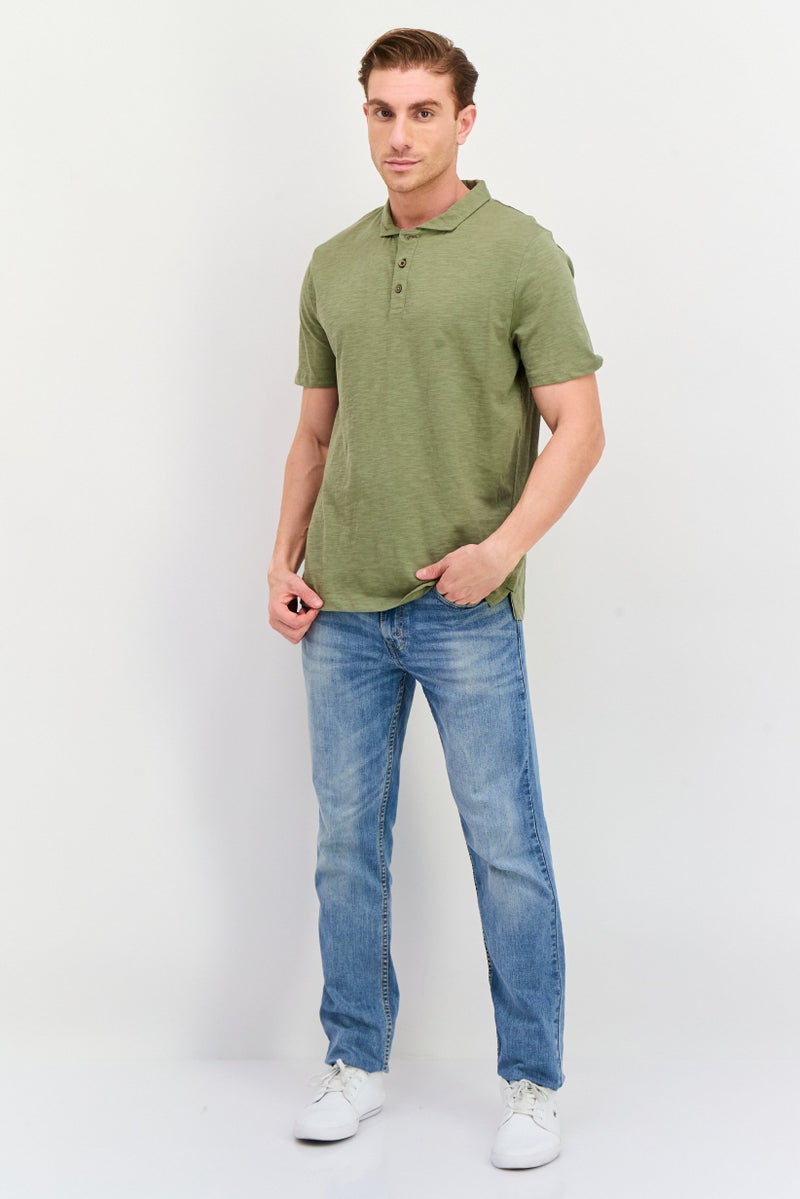 Project Essentials Men Regular Fit Solid Short Sleeve Polo Shirt, Green - Image 4