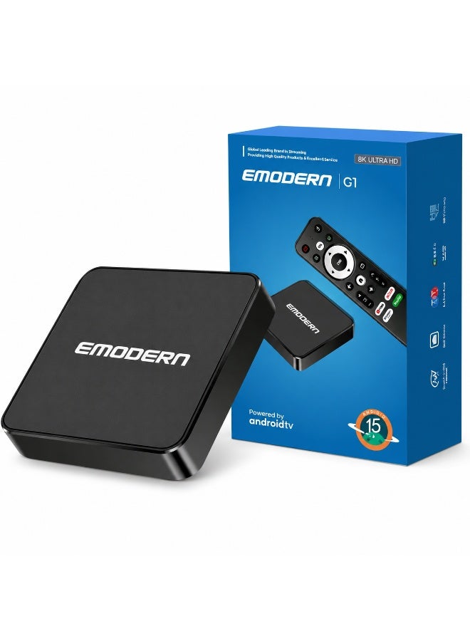 جهاز Emodern Google TV Box – تحكم صوتي كامل، بث HD، تطبيقات مدمجة واشتراك لمدة شهر واحد - Image 1