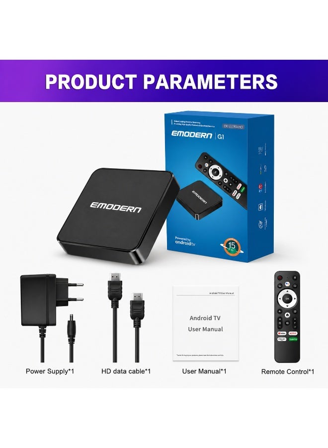 جهاز Emodern Google TV Box – تحكم صوتي كامل، بث HD، تطبيقات مدمجة واشتراك لمدة شهر واحد - Image 4