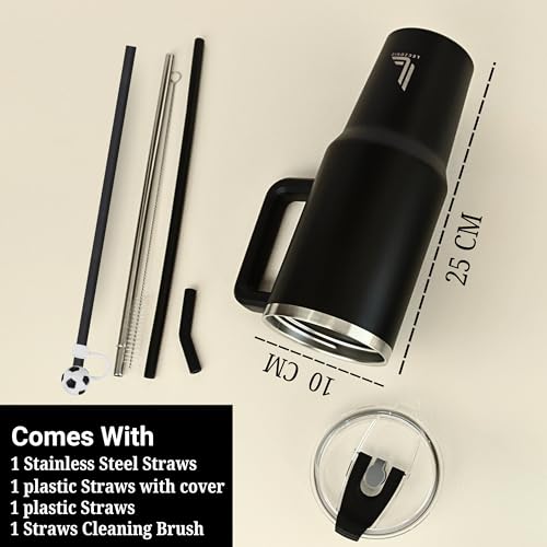 Leczonio 1200ML Tumbler with lid and Straw | Water Sipper for Adults Insulated Cup Reusable Stainless Steel Water Bottle Travel Mug Cupholder Friendly | Gifts for Women Men Him (Black Stone, 1200 ML) - Image 3