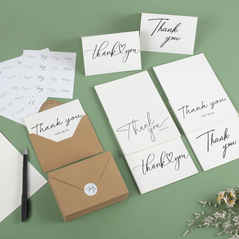 Azureal Thank You Cards with Envelopes 52-Pack, Minimalist Design 3.5x5 Inches Thank You Notes with Envelopes Set and Matching Stickers, Blank Cards for Wedding, Bridal, Baby Shower, Graduation, Business - Image 3