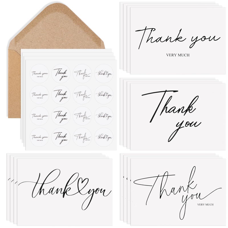 Azureal Thank You Cards with Envelopes 52-Pack, Minimalist Design 3.5x5 Inches Thank You Notes with Envelopes Set and Matching Stickers, Blank Cards for Wedding, Bridal, Baby Shower, Graduation, Business - Image 1