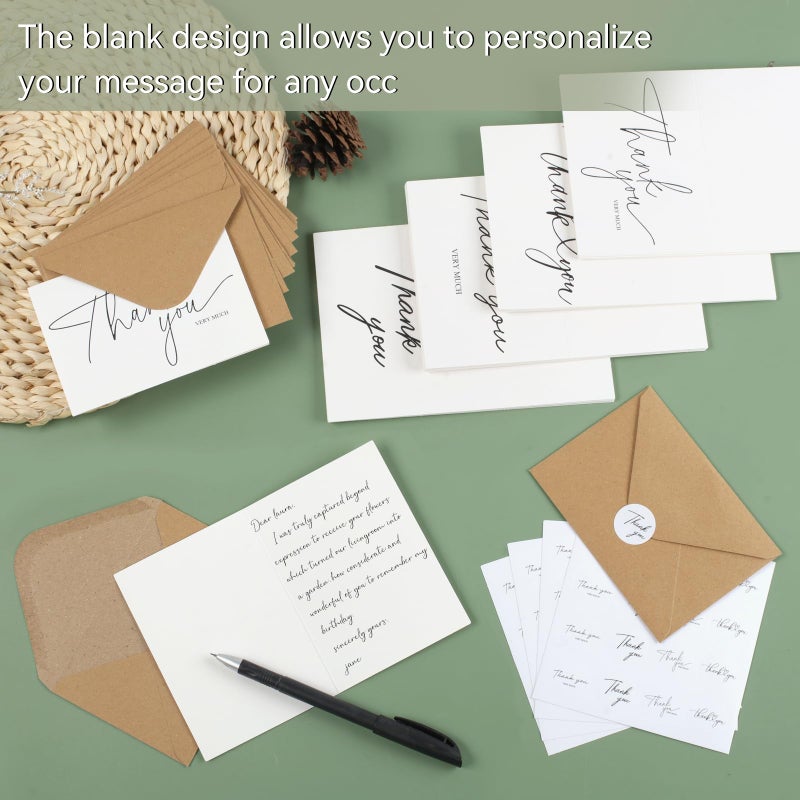 Azureal Thank You Cards with Envelopes 52-Pack, Minimalist Design 3.5x5 Inches Thank You Notes with Envelopes Set and Matching Stickers, Blank Cards for Wedding, Bridal, Baby Shower, Graduation, Business - Image 5