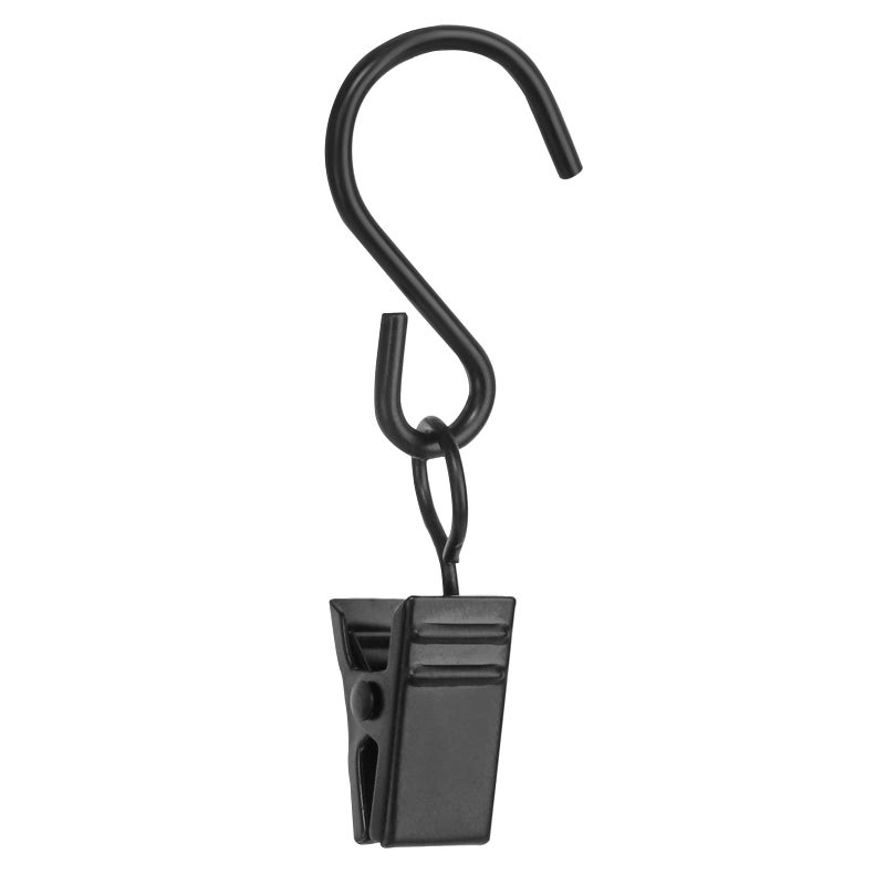 40 PCS Curtain Clips with S Hooks for Outdoor String Lights Stainless Steel S Hooks with Clips for RV Awning and Gutter Lights Black