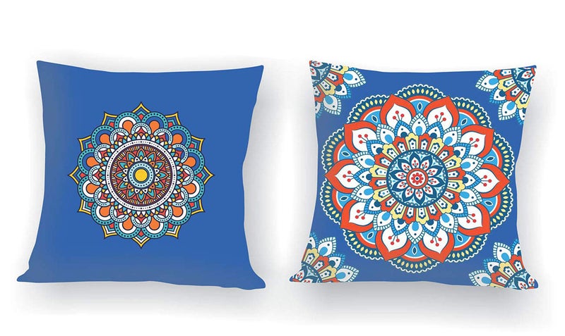 IM FAB IMFAB Rangoli Digital Canvas Cotton Cushion Cover Blue Set of 2 pcs (16X16 inches) - Image 1