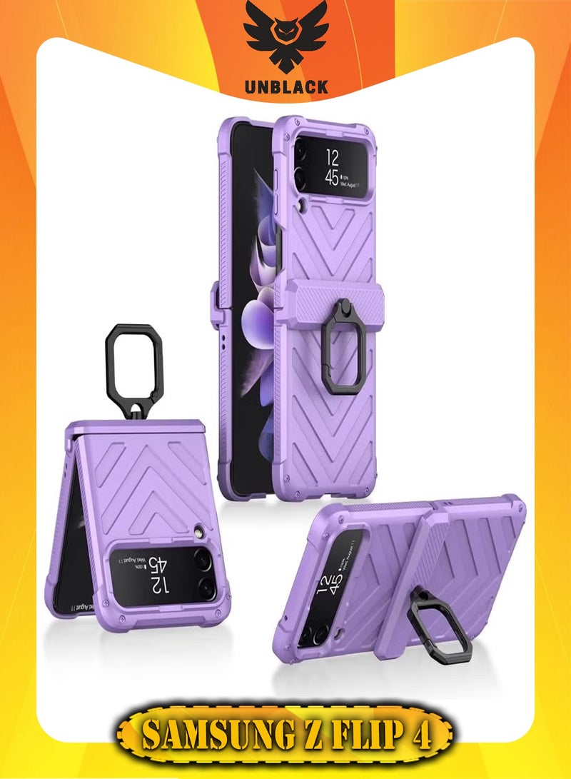 UNBLACK For Samsung Z Flip 4 Ring Holder Magnetic Hinge Protection Slideway Lens - (Purple)